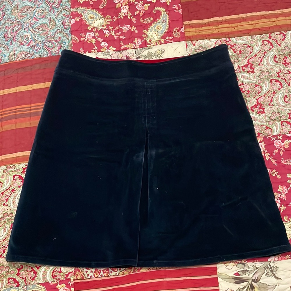 Joules Pleated Cord Skirt. Navy Blue